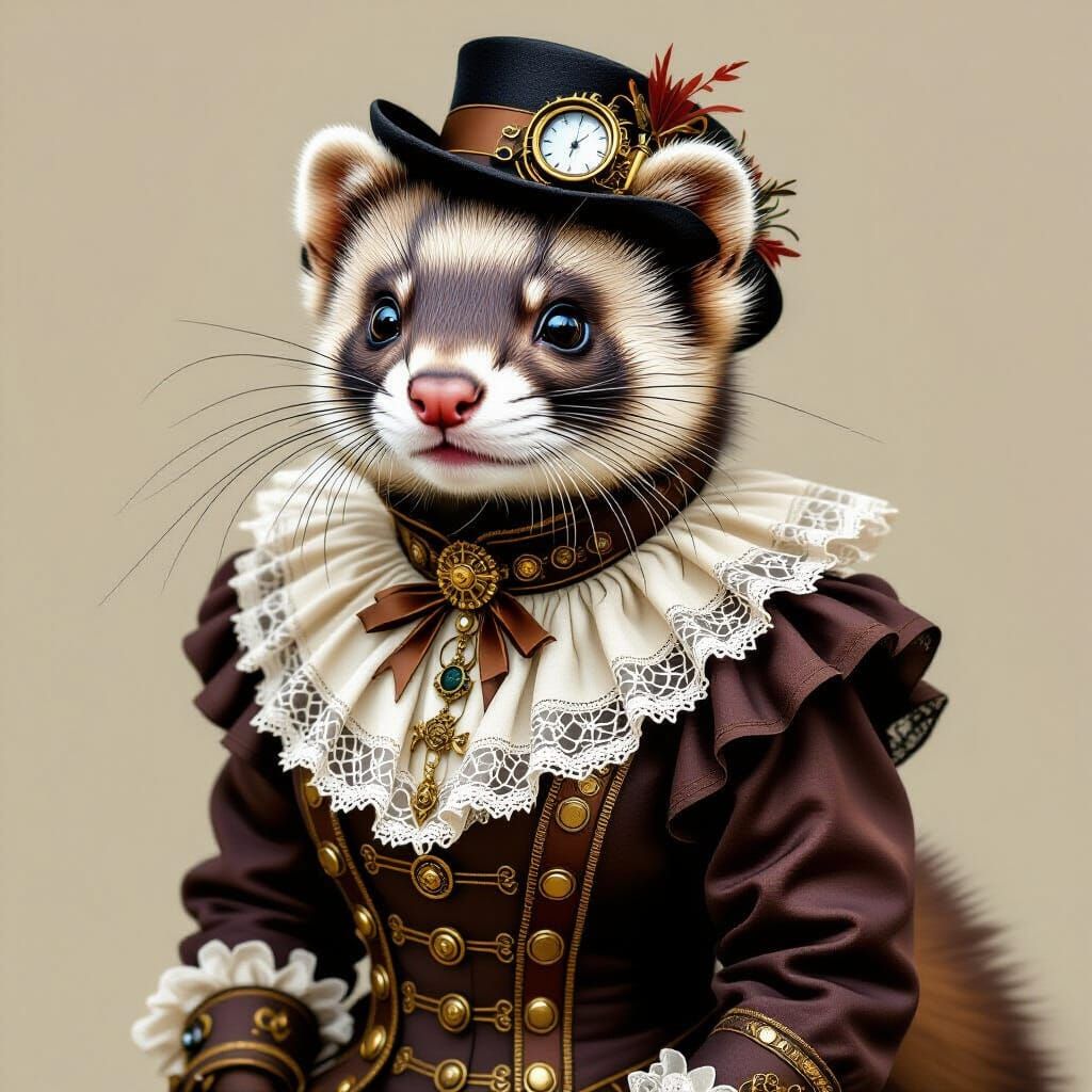 Steampunk Ferret in Victorian Lace