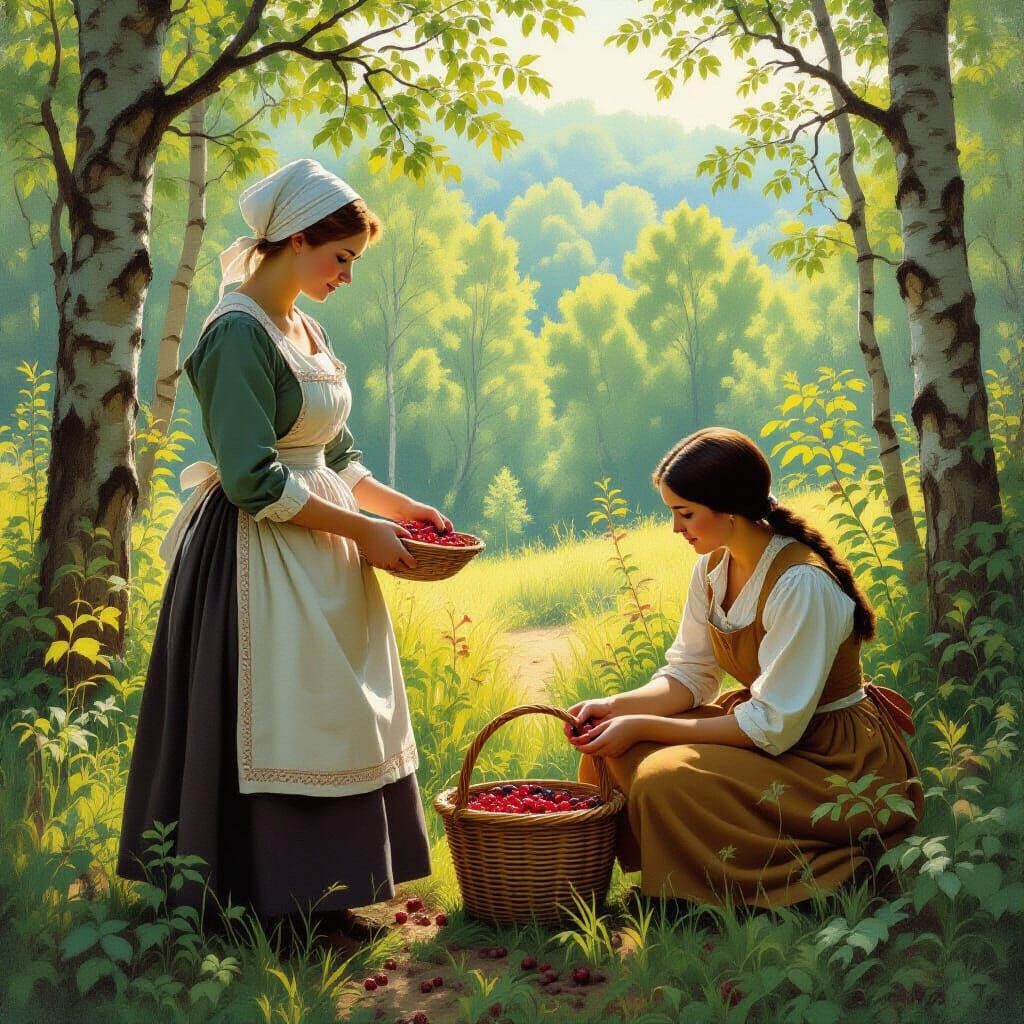 18th Century Women Gathering Berries in Pennsylvania