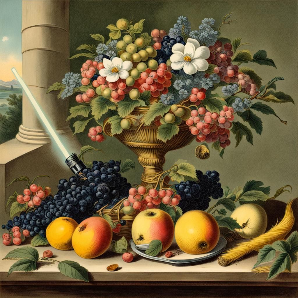 Mink with Lightsaber in Currier & Ives Style