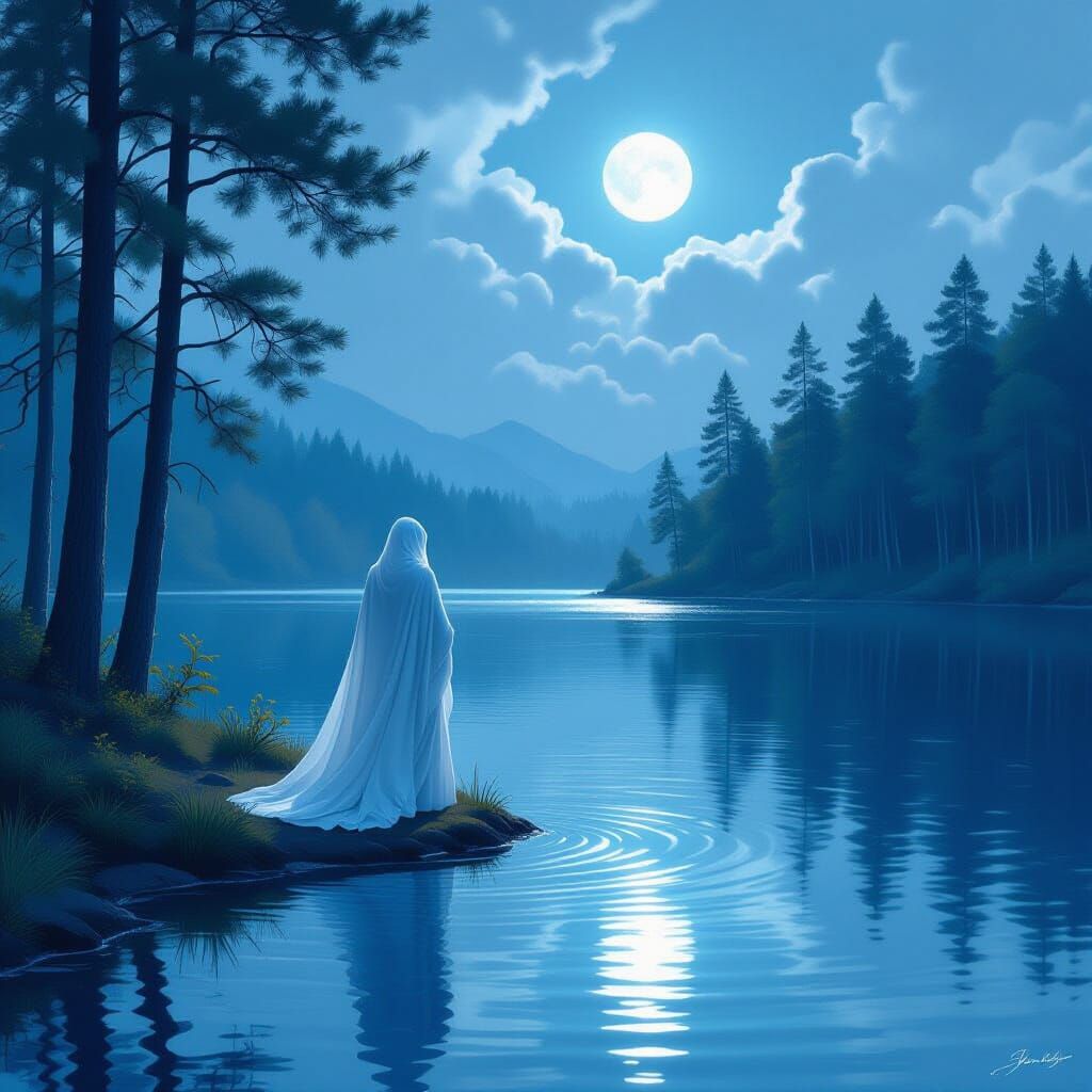 Ethereal Moonlight Dance on Shimmering Lake
