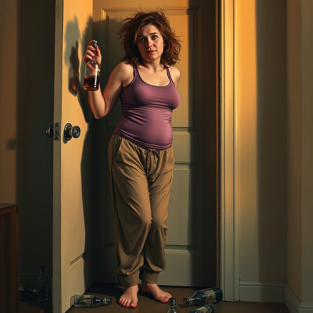 Disheveled Woman Clings to Doorframe, Embracing Valentine's ...
