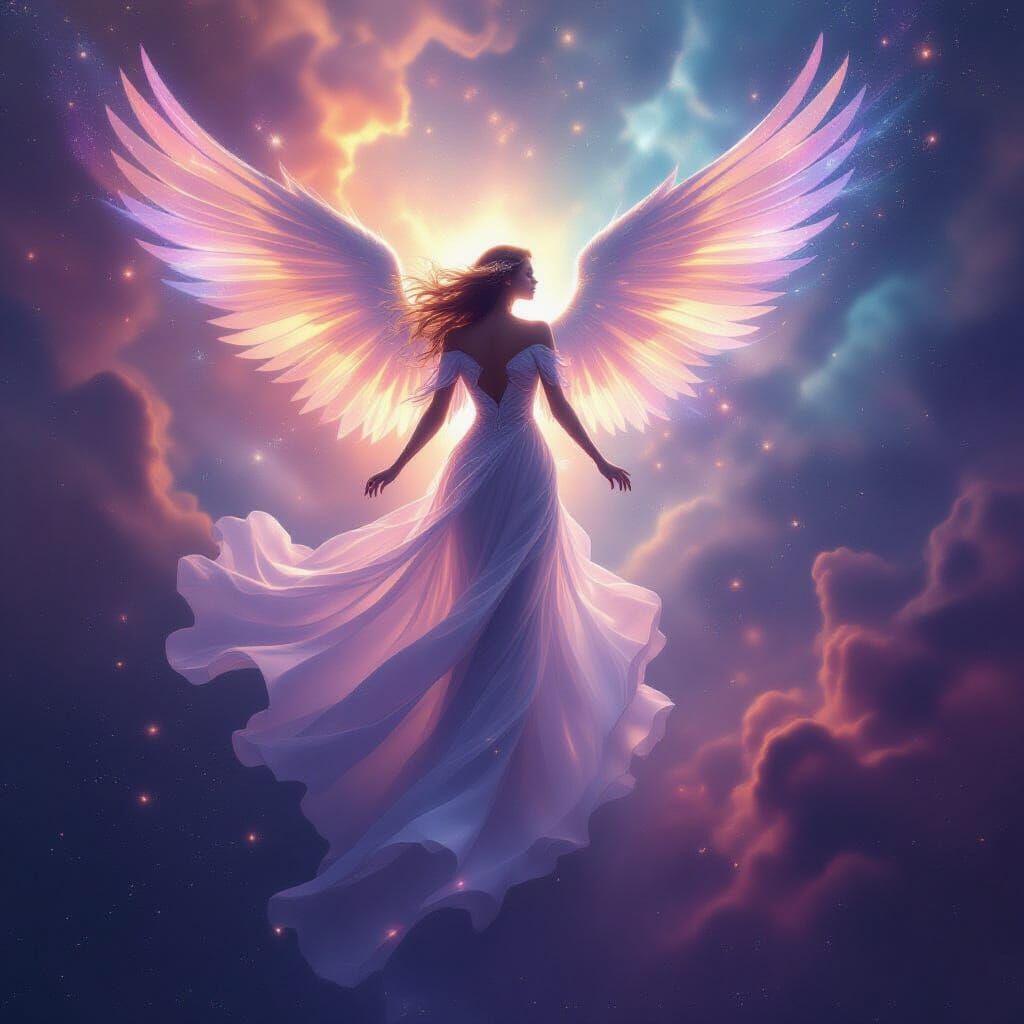 Celestial Angel Descends into Nebula