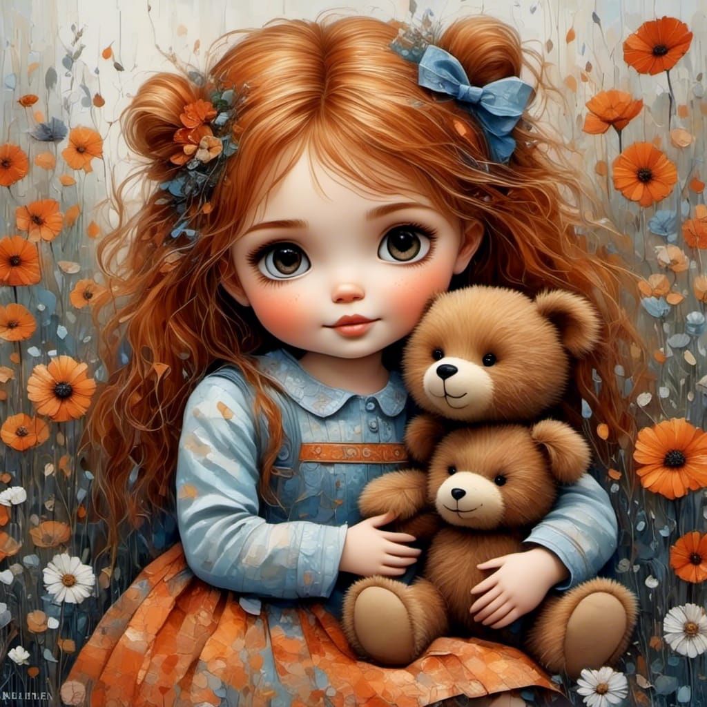 Adorable Toddler with Teddy Bear in Whimsical Springscape