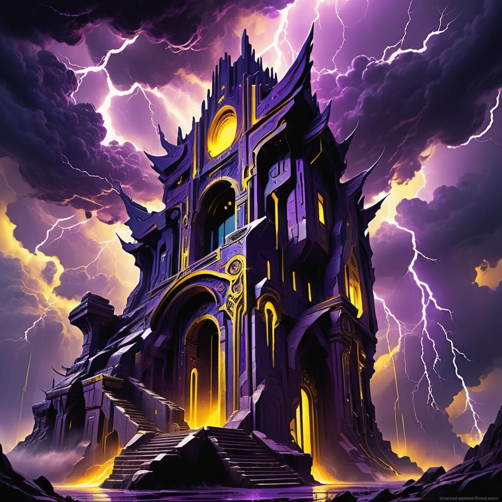 Mystical Alien Structure Amidst Tempestuous Storm