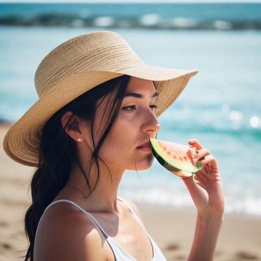 Girl on Beach with Watermelon: Summer Film Still