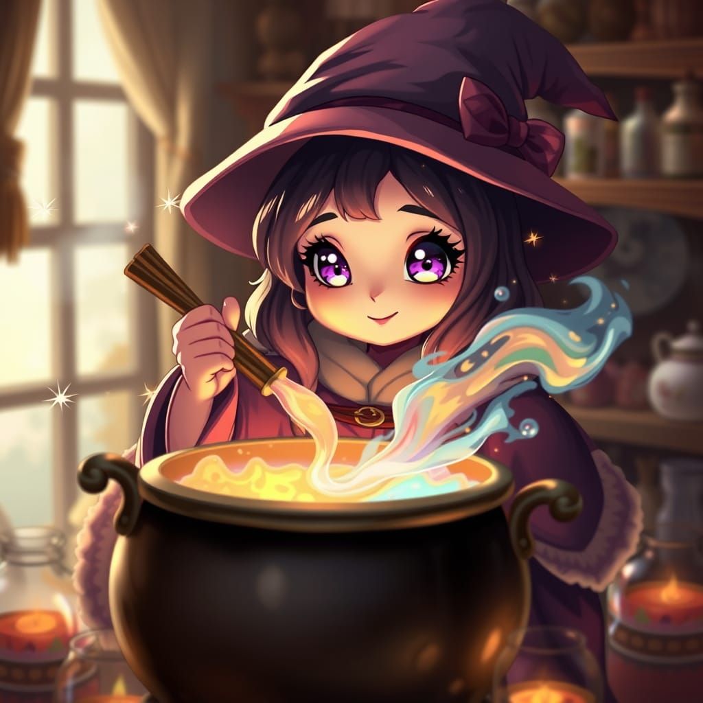 Cute Mage Creates Glowing Potion