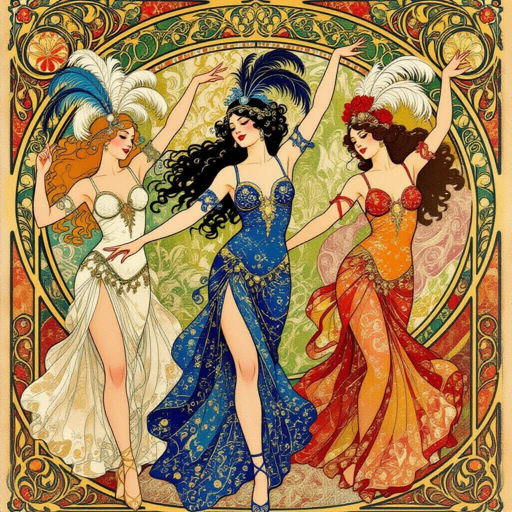 Cabaret Dancers in Art Nouveau Style