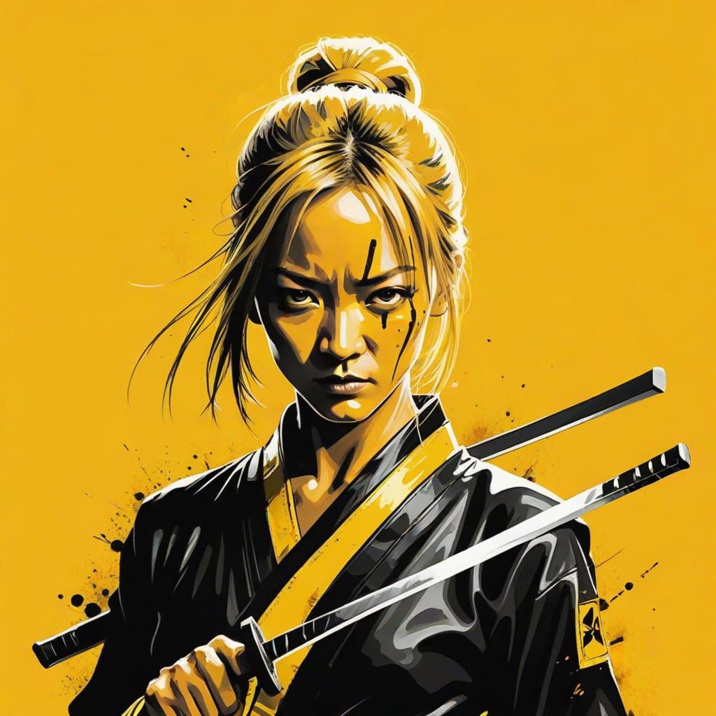 Epic Yellow Warrior Confronts Dark Silhouettes