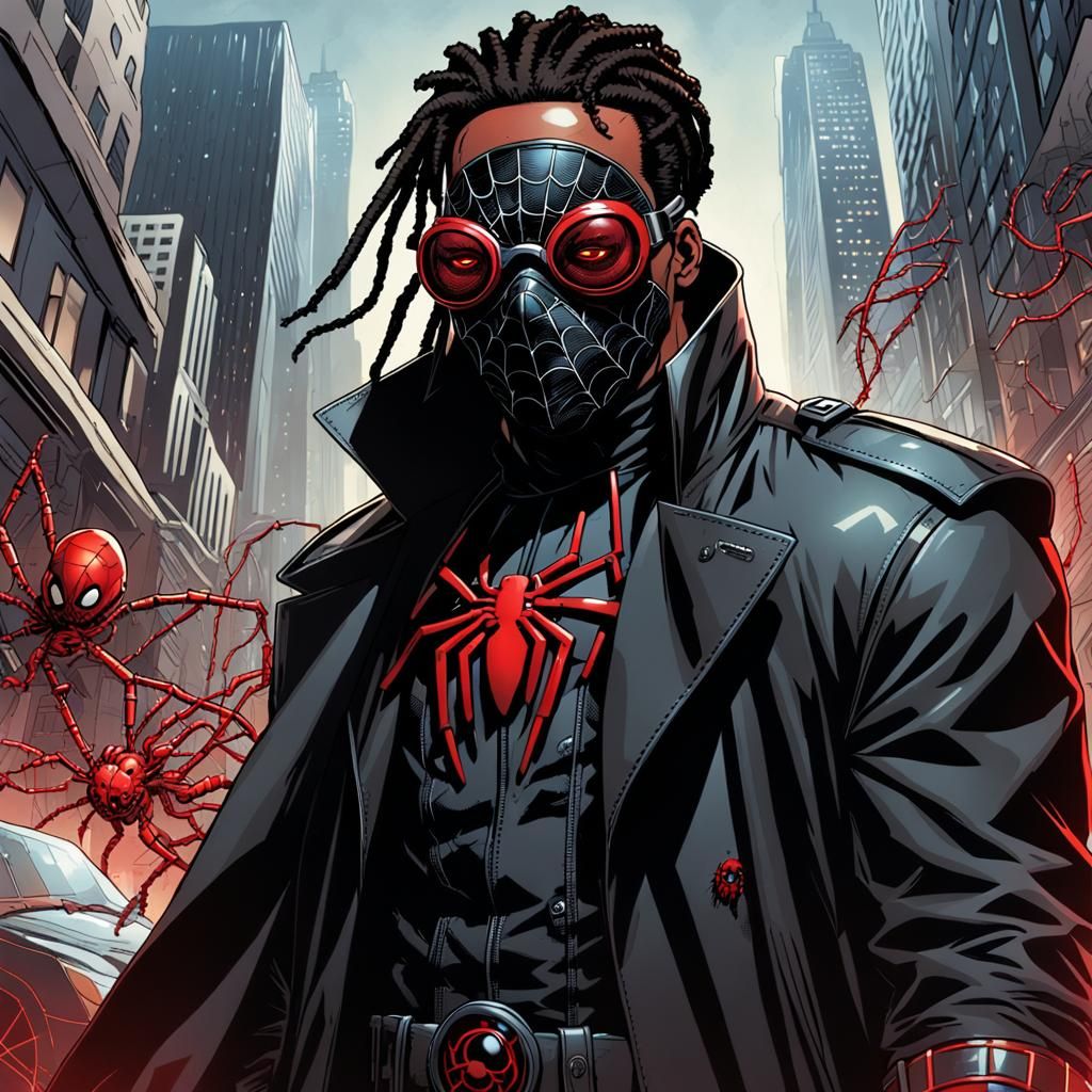Comic Art Superhero with Spider Costume and Web Gun
