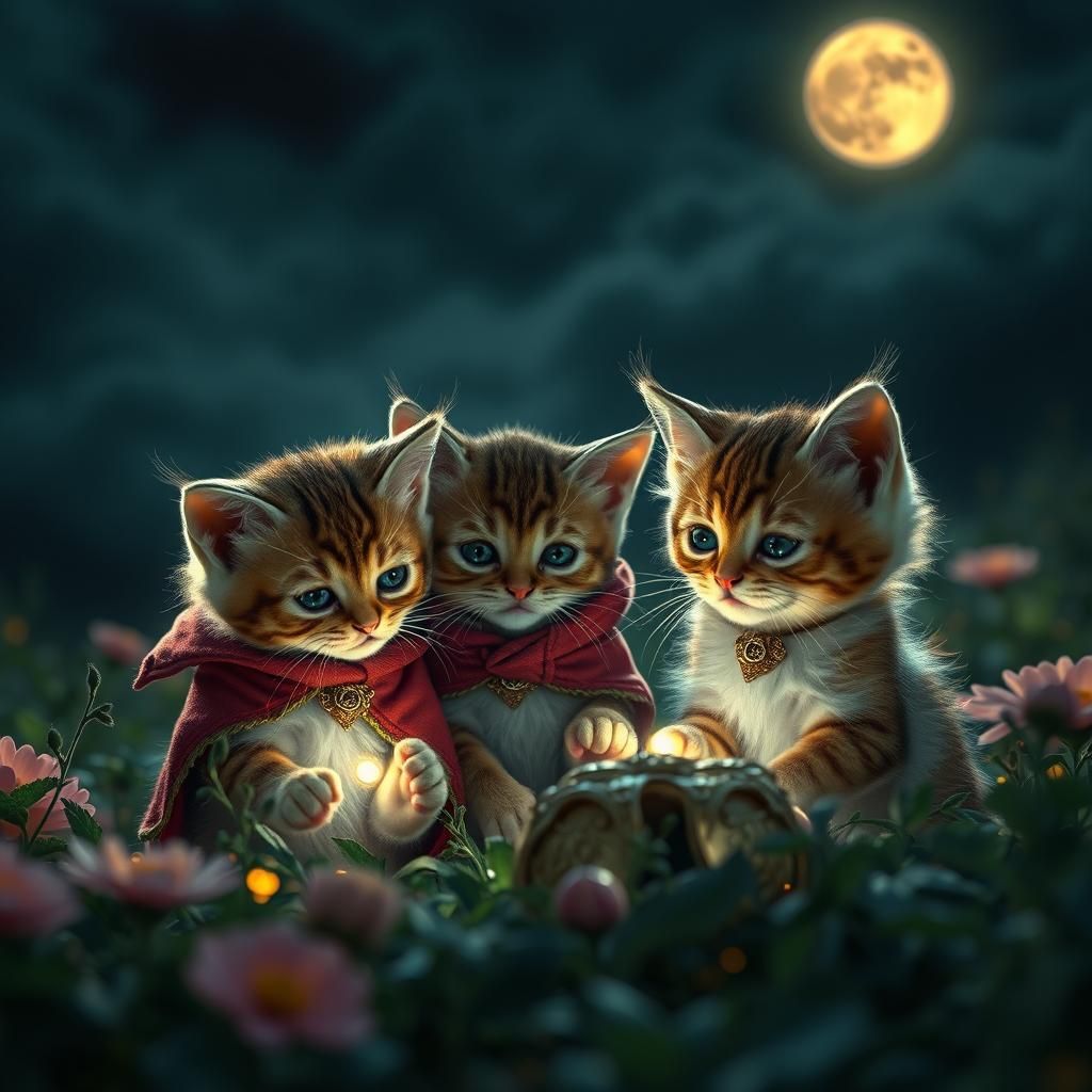 Kittens Playing Under the Moonlight: Hyperrealistic Digital ...