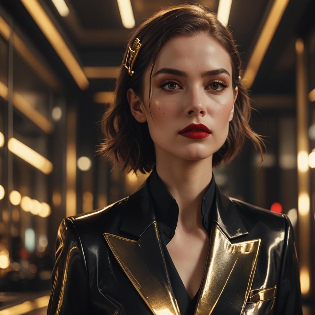 Woman in Glossy Suit: Futuristic Digital Portrait