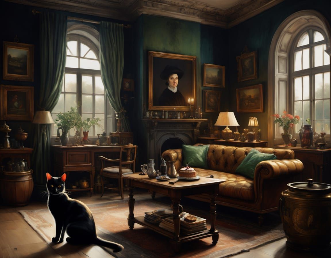 Classical Realism Oil Painting of a Lounge Scene