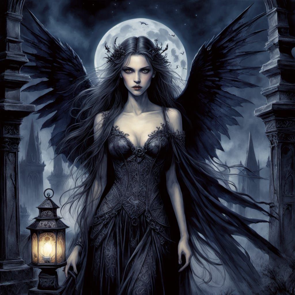 Gothic Fairy in Graveyard, Exotic Gothic Art