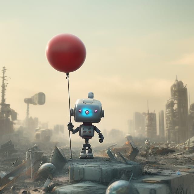 Cute Robot Walks Wasteland: Studio Ghibli Concept Art