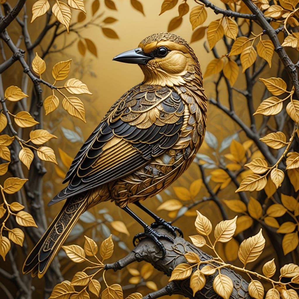 Golden Oriole Statue in Mixed Media
