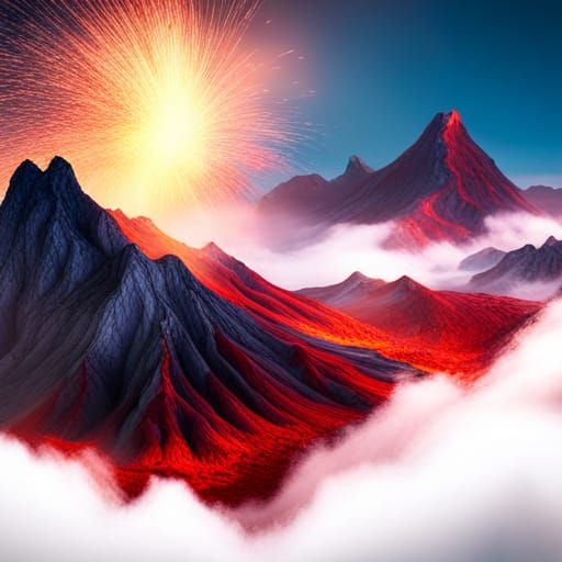 Erupting Volcano in Cinematic Fantasy Landscape