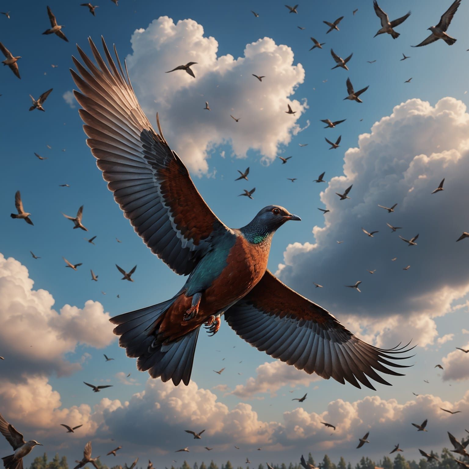 Majestic Passenger Pigeon in Flight
