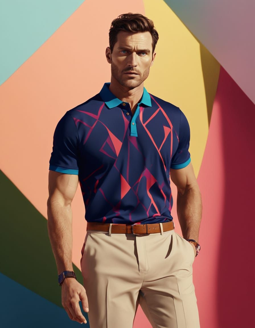 Stylish Man in Polo Fashion: Vibrant Digital Art