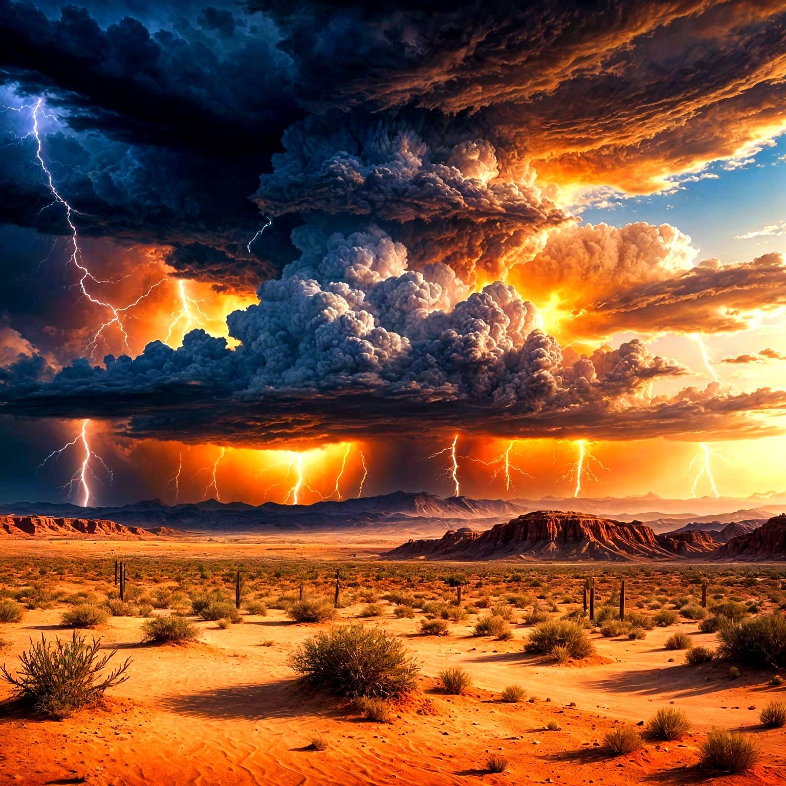 Stormy Desert Landscape in Golden Hour Light