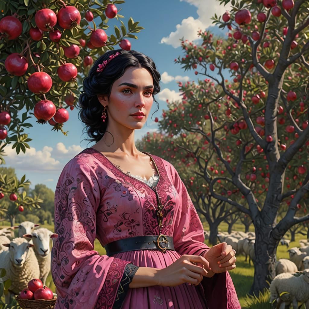 Charming Woman in Orchard: Fantasy Concept Art