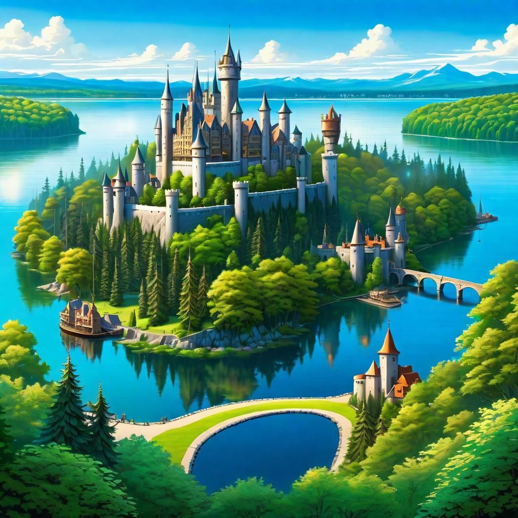 Detailed Fantasy Cityscape with Castle and Harbor