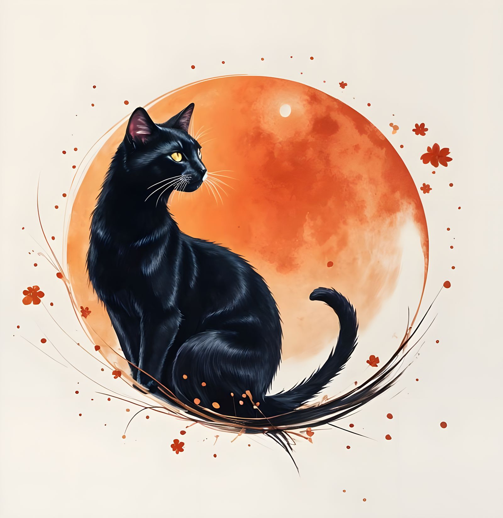 Minimalist Red Sun Cat in Yin Yang Harmony