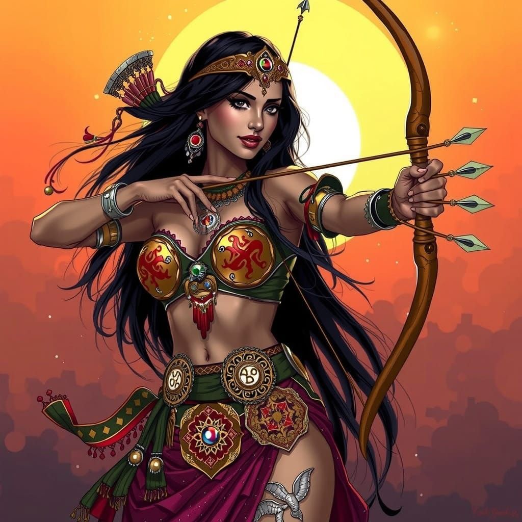 Indian Superheroine in Energetic Belly Dance Costume