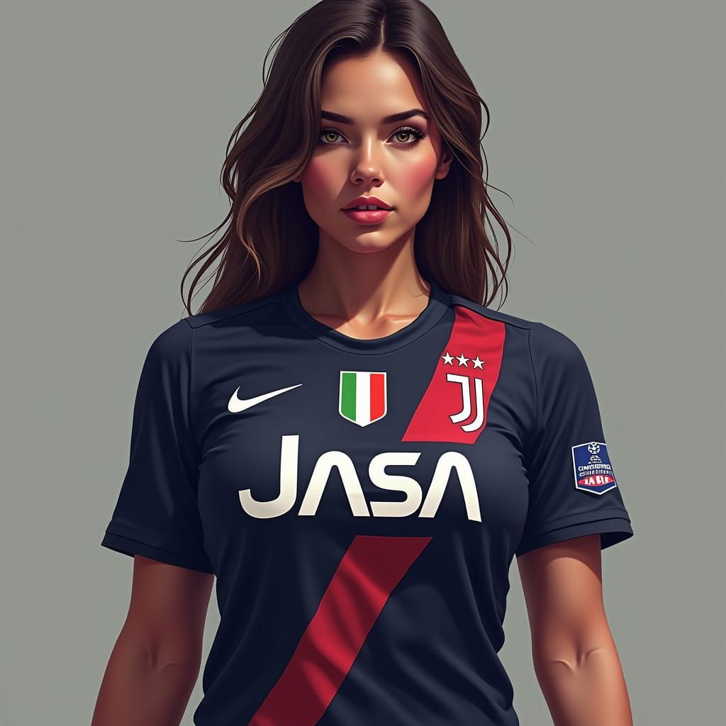 Italian Soccer Goddess in Juventus Jersey with NASA Logo and...