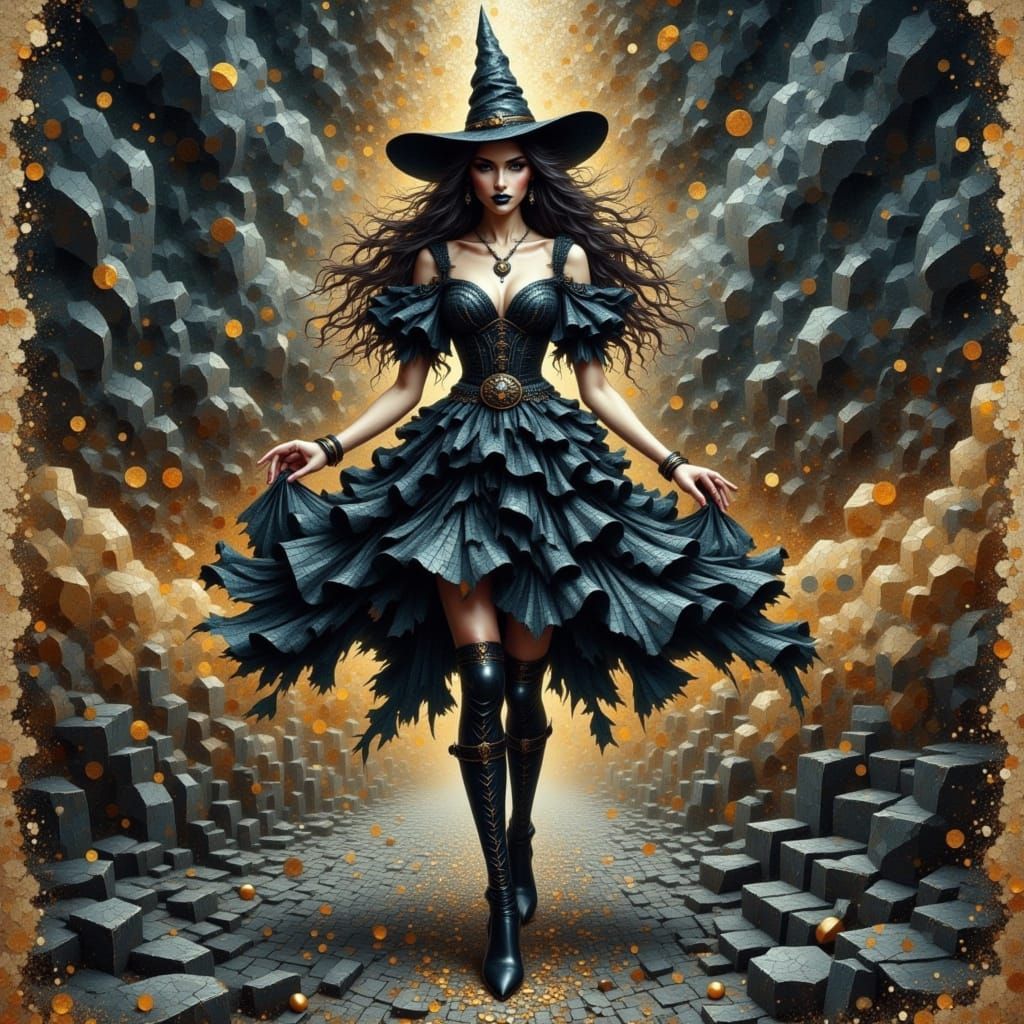 Geometric Witch Art Piece in Vibrant Colors