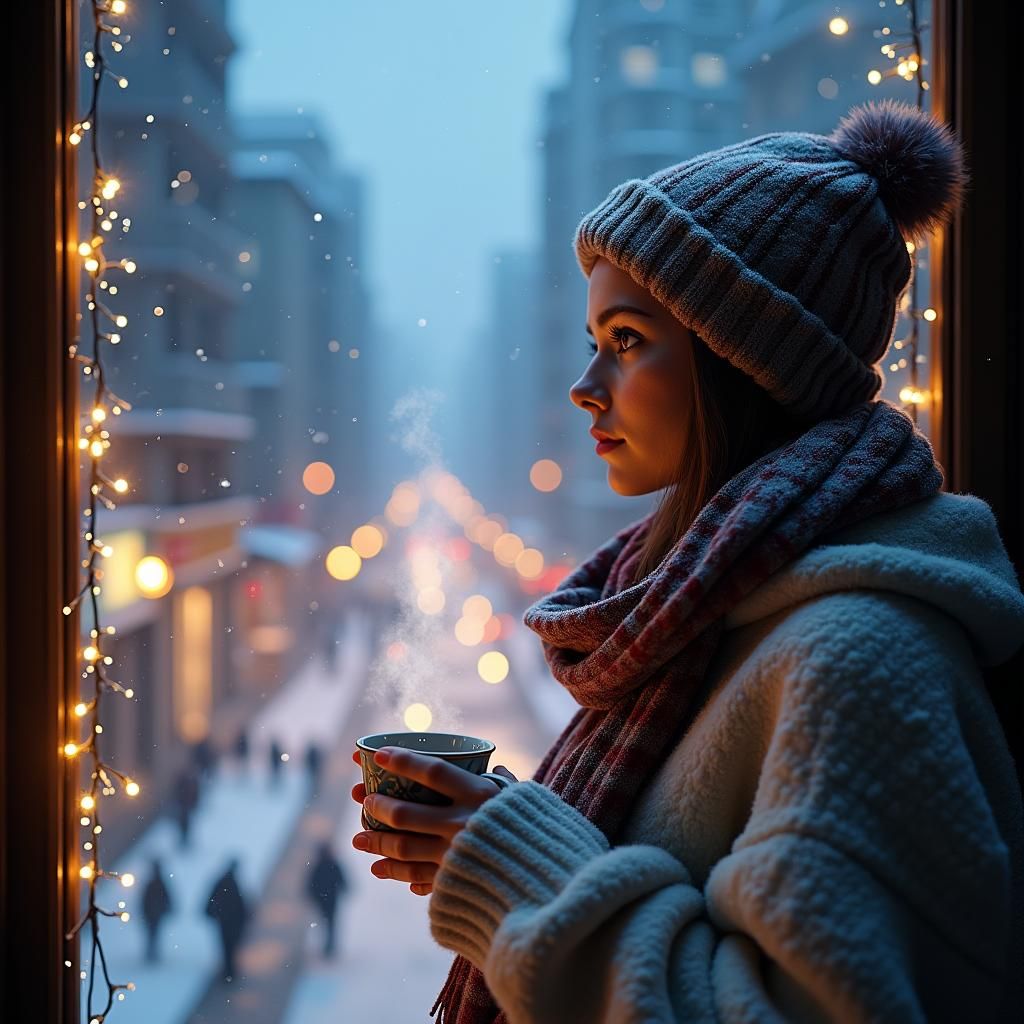 Dreamy Winter Cityscape at Night in 8k Matte Painting