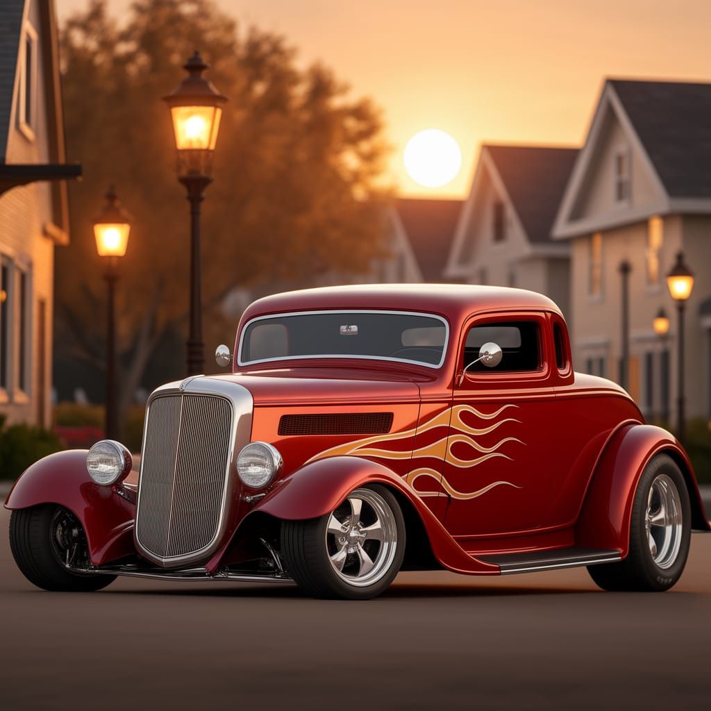 Vintage-Inspired Street Rod Basks in Warm Sunset Glow