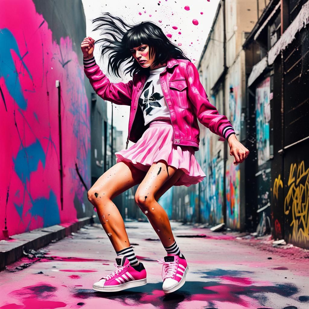 Romantic Dance Scene with Cross-Dressers in Graffiti Art