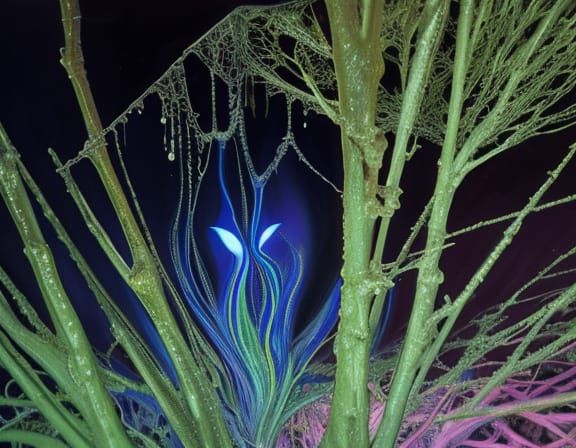 Surreal Alien Escapes Sin Web in Grunge Oil Painting