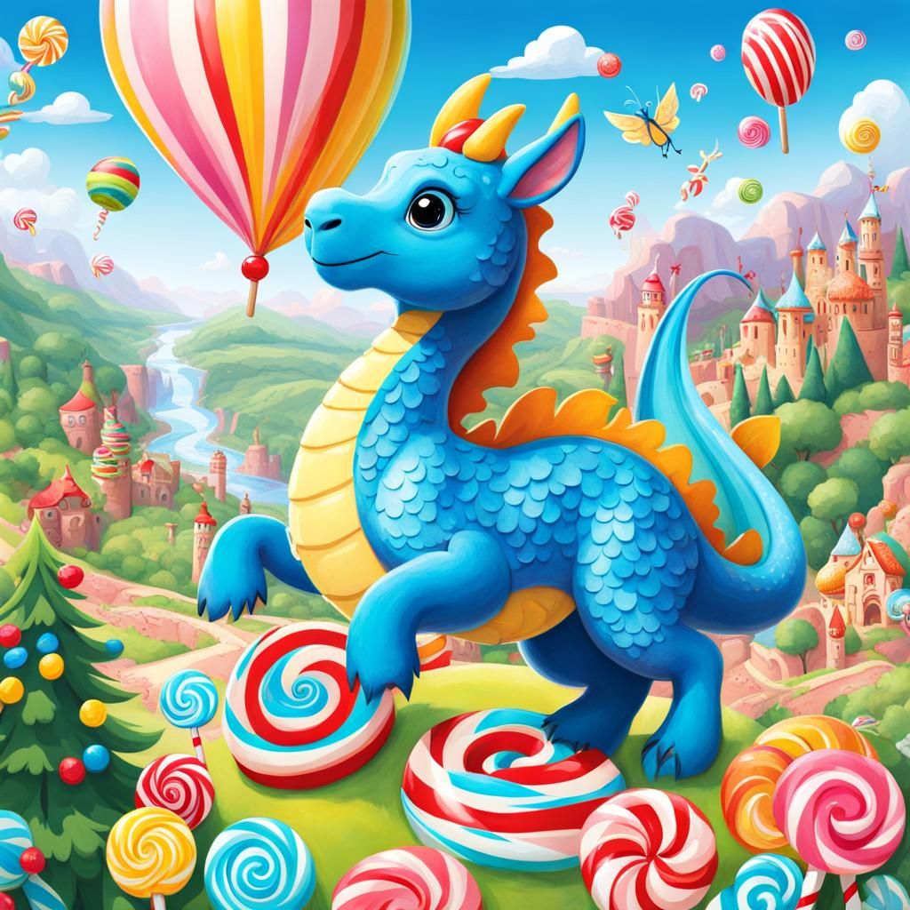 Candy Land Adventure with Blue Dragon and Llama