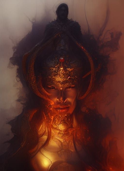 Djinn Portrait in Fire Glass Armor: Fantasy Art