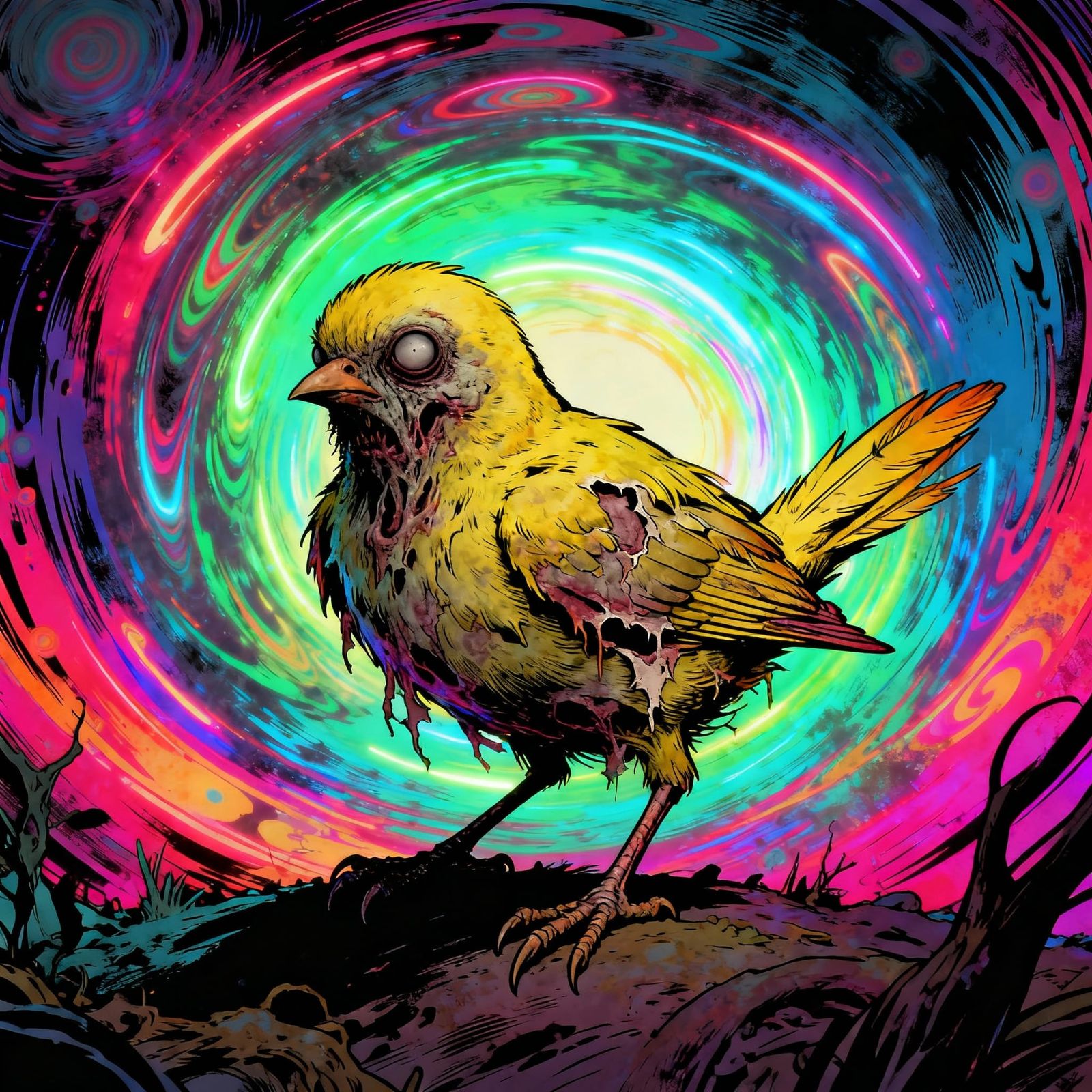 Zombie Canary in Psychedelic 60s Vortex