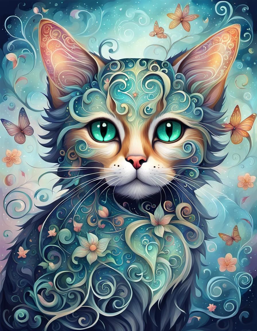 Whimsical Fairy Cat in Enchanting Digital Painting