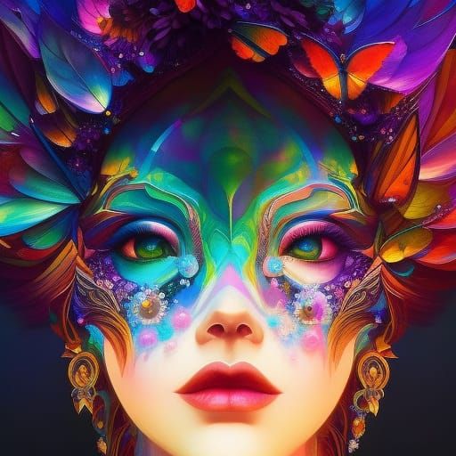 Butterfly in Detailed Calligraphy Ink Painting