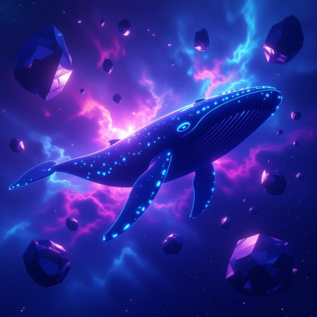 Bioluminescent Space Whale Drifting Through Nebula