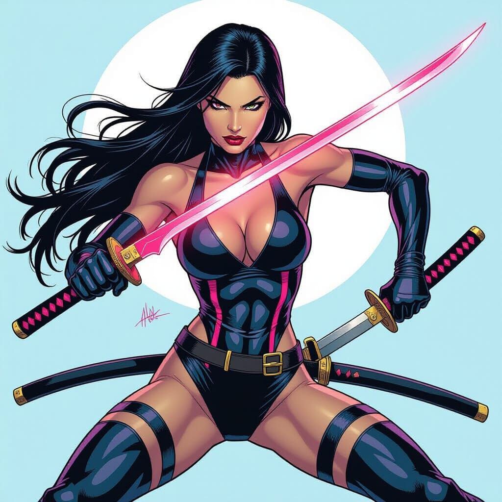 Psylocke with Psy Blade and Katana in Dynamic Pose