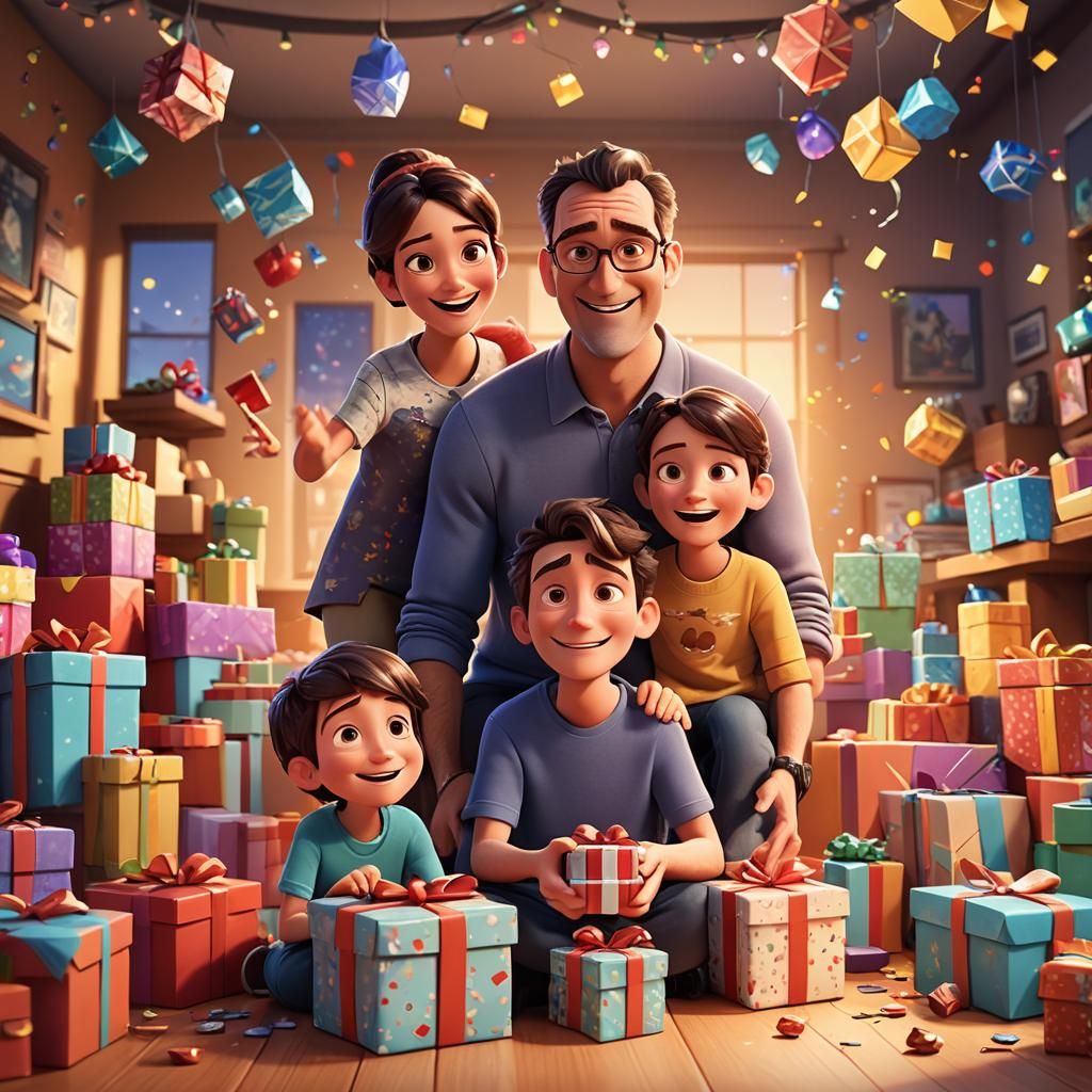 Happy Family Celebration in 3D Digital Art