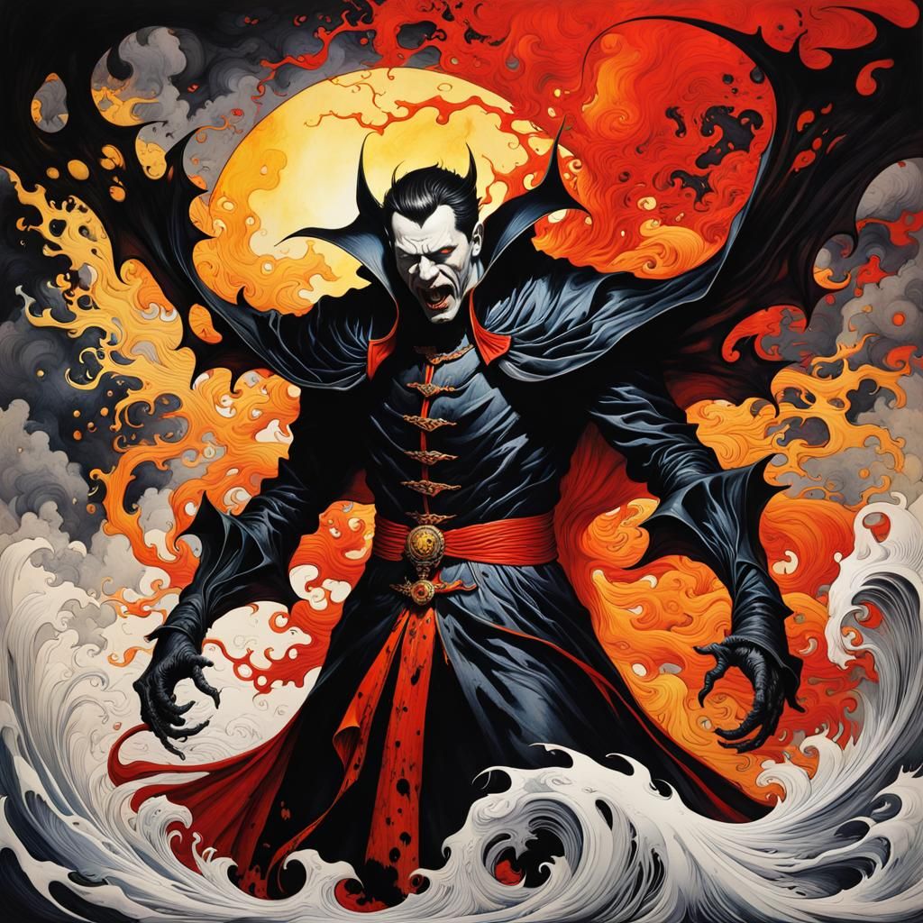 Dramatic Dracula in Liquid Ink Splatter Style