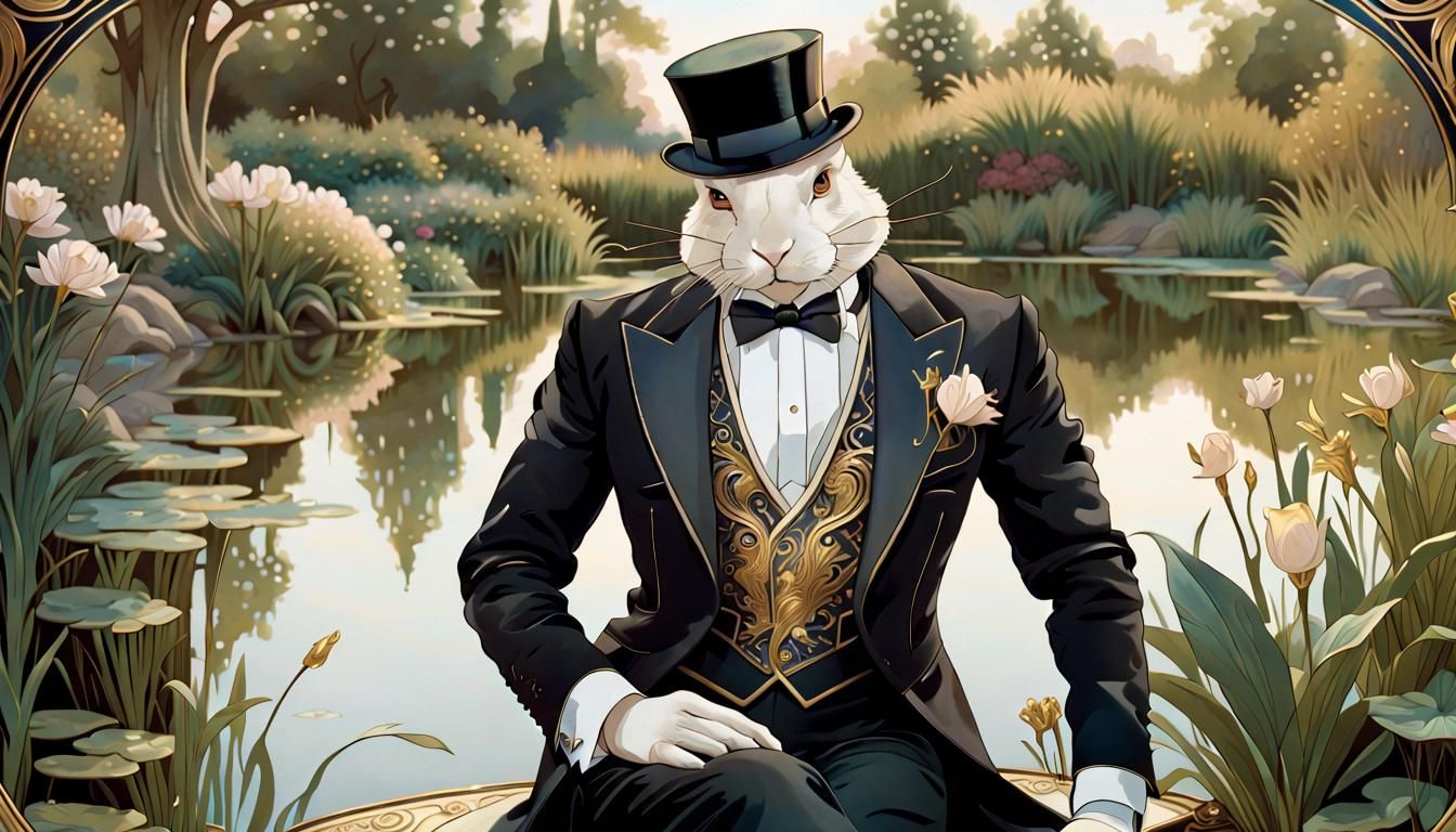 Elegant Groom with Rabbit in Art Nouveau Style