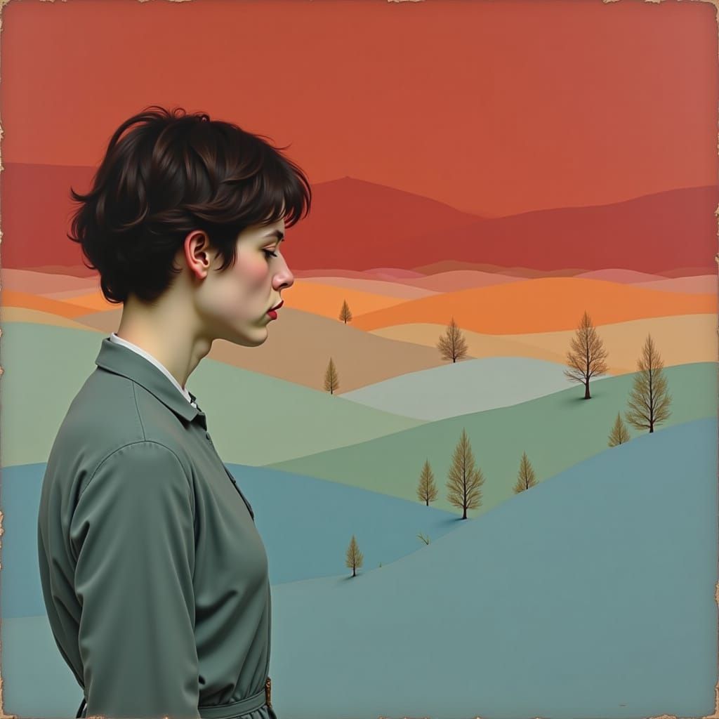 Muted Autumn Hills Landscape Painting