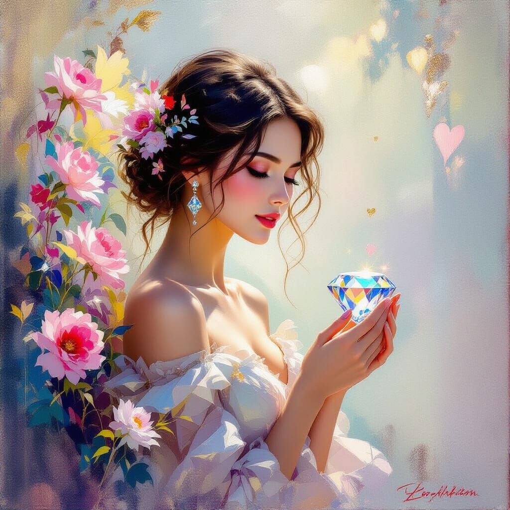 Diamond Impressionistic Painting in Rococo Style