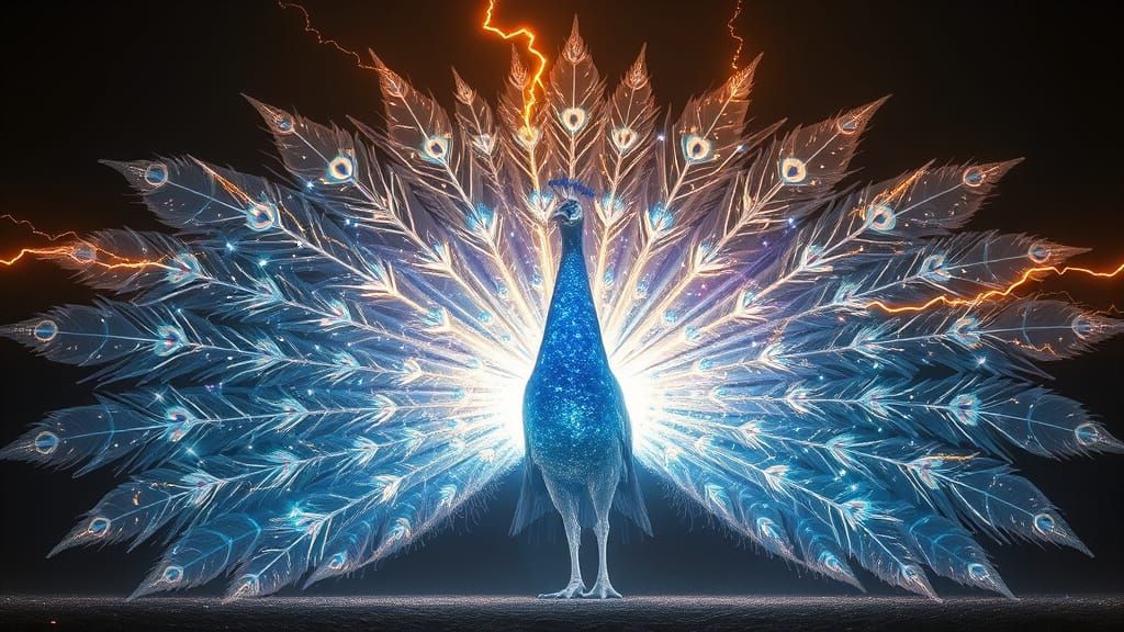 Colossal Crystalline Peacock in Cosmic Vastness