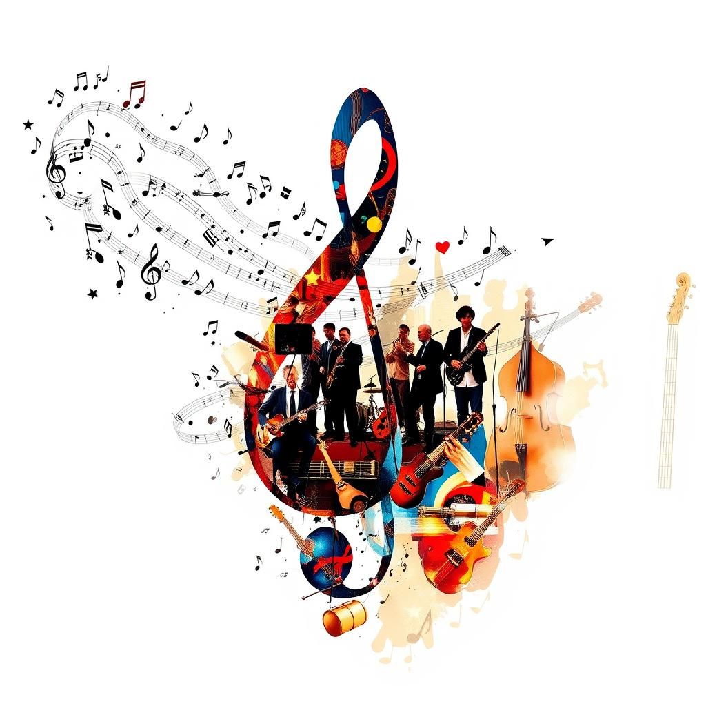Vibrant Double Exposure Music Note Art