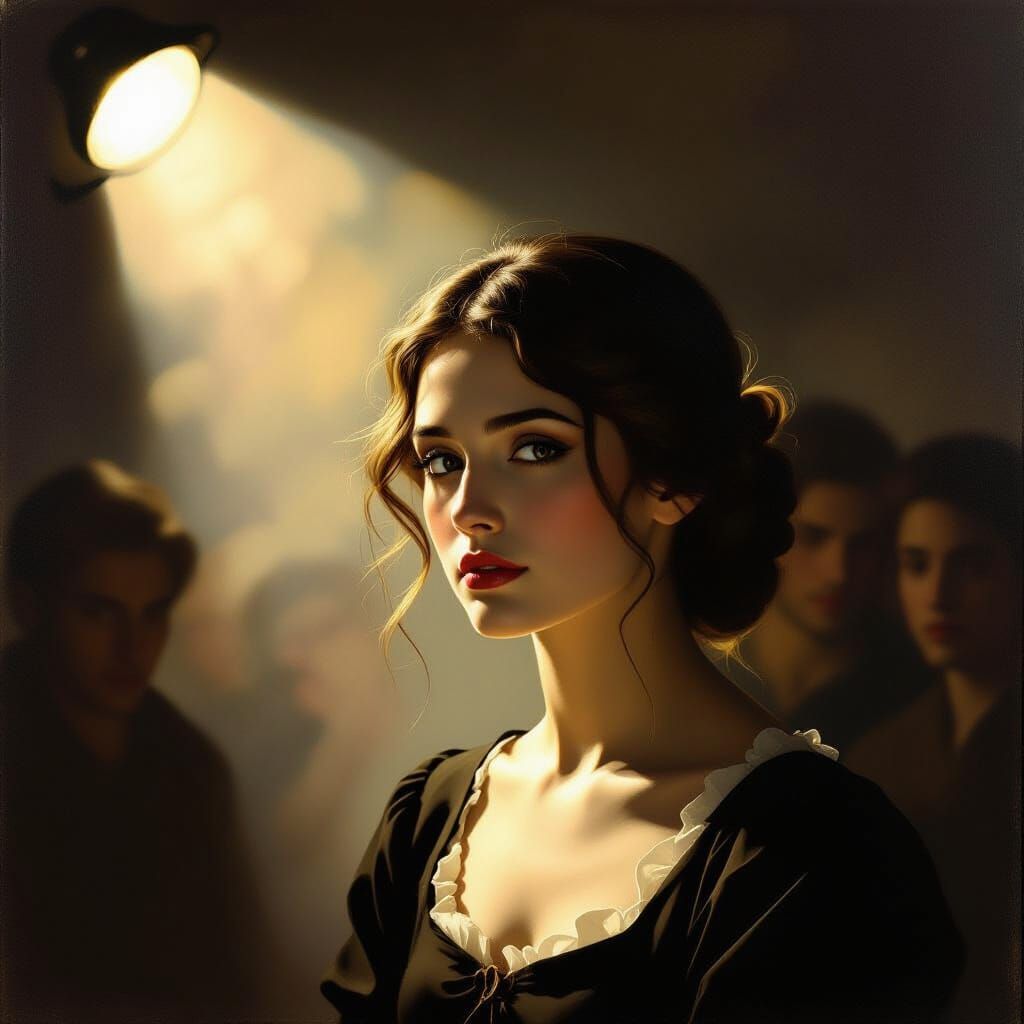 Serene Woman in Spotlight Judged by Crowd