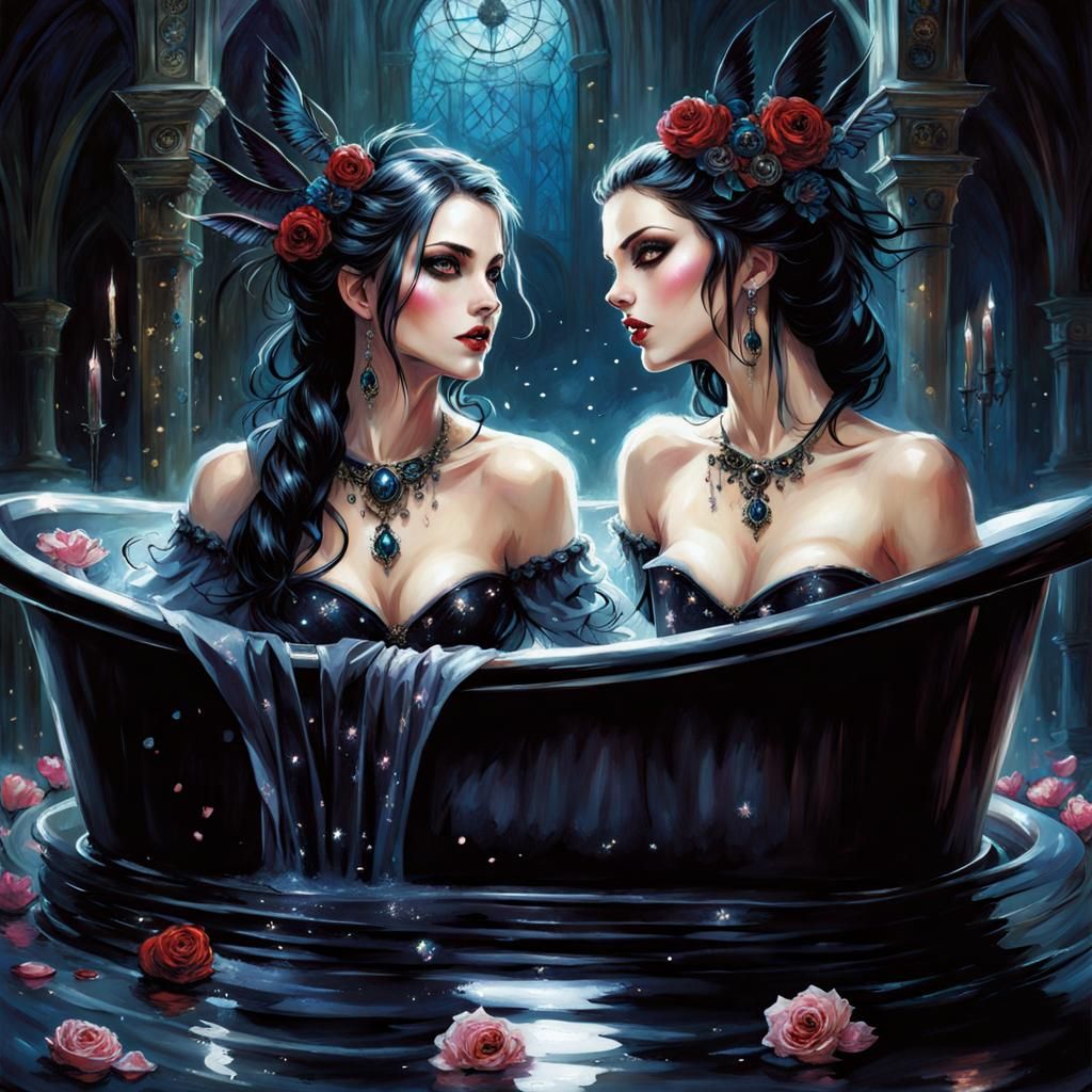 Gothic Fairytale: Beautiful Women Bathing in Fantasy Art