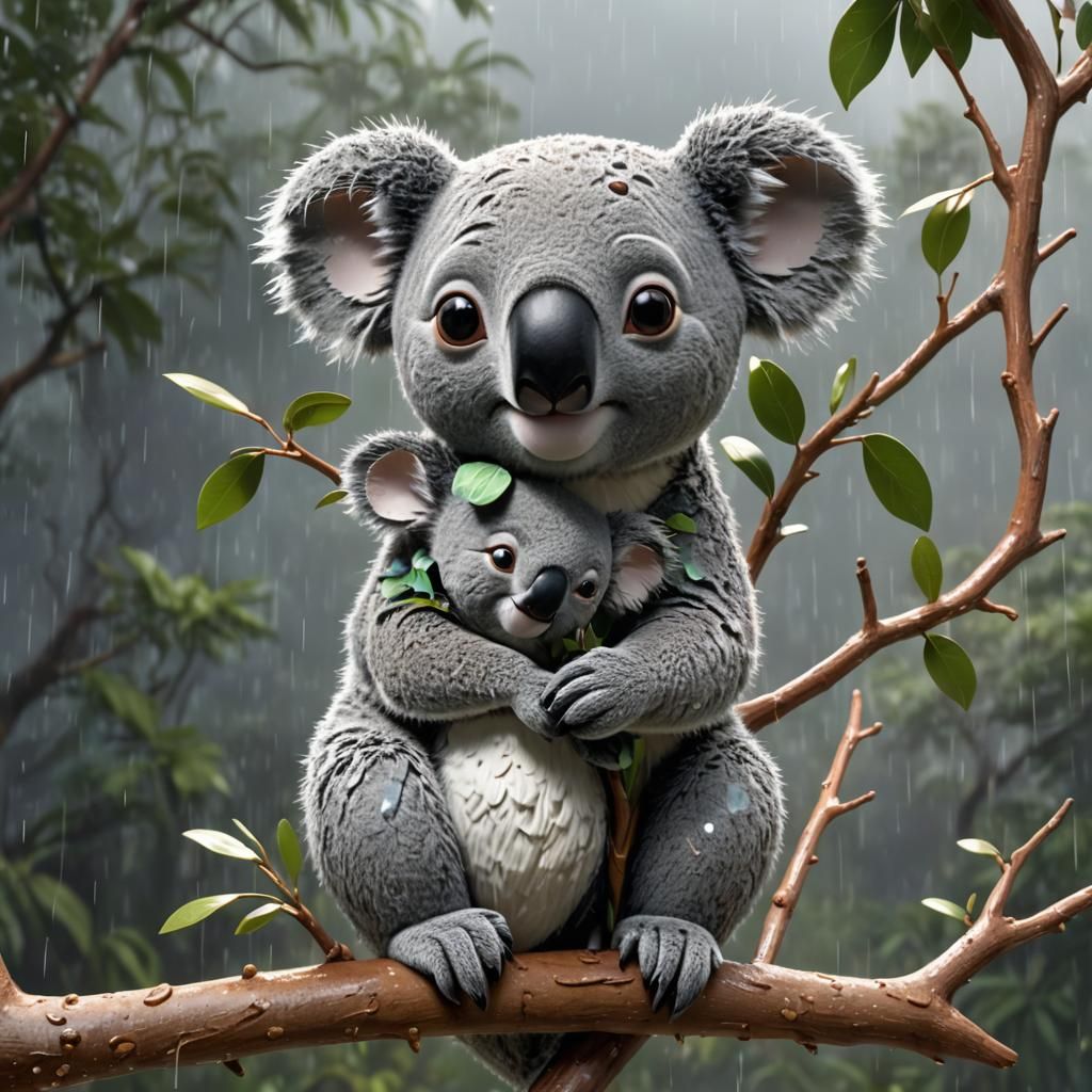 Cute Koala with Baby in 3D Digital Art